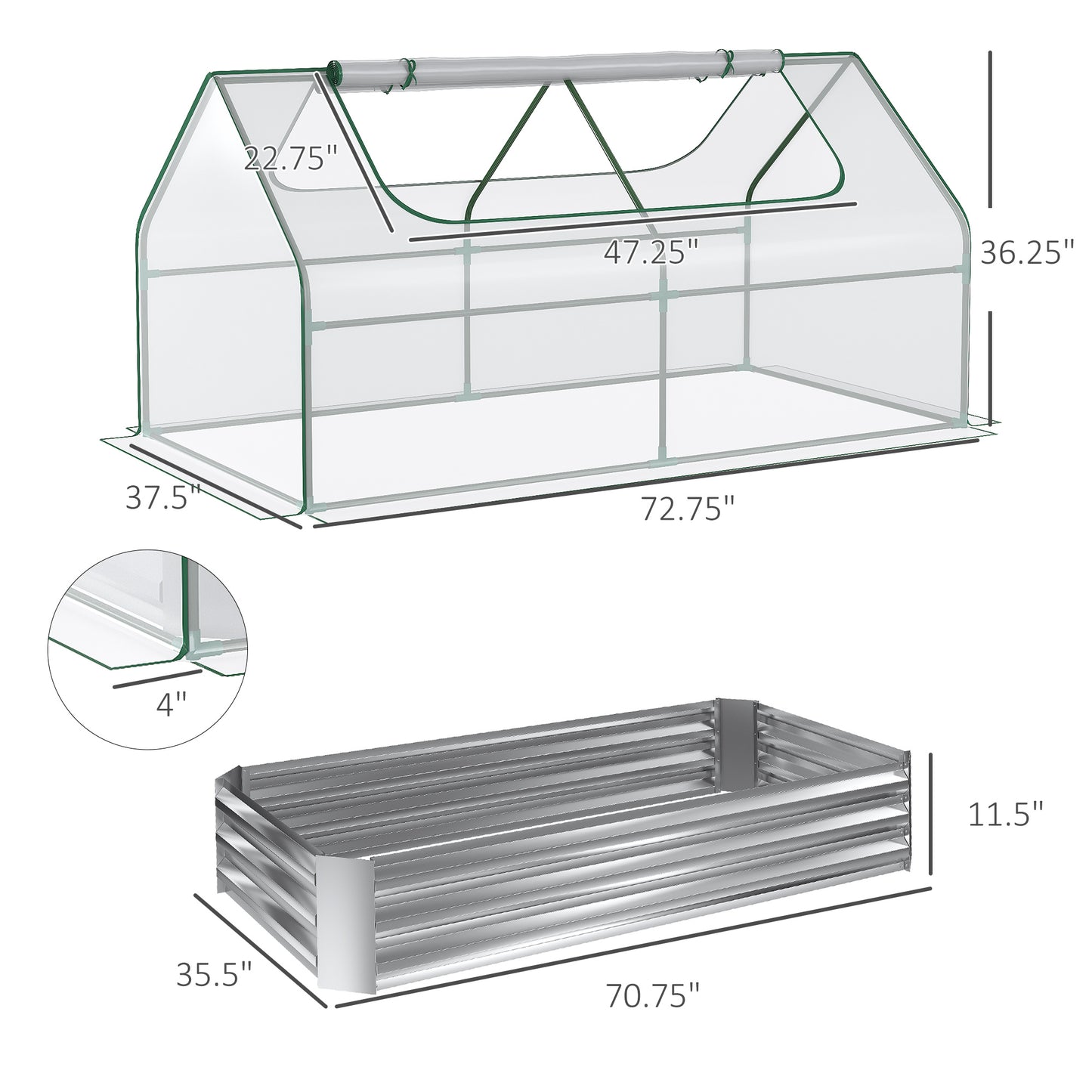 Greenhouse kit with rollup door and measurements perfect for gardening