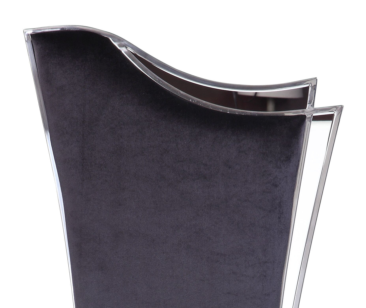 Dark grey velvet dining chair seat with polished chrome accents