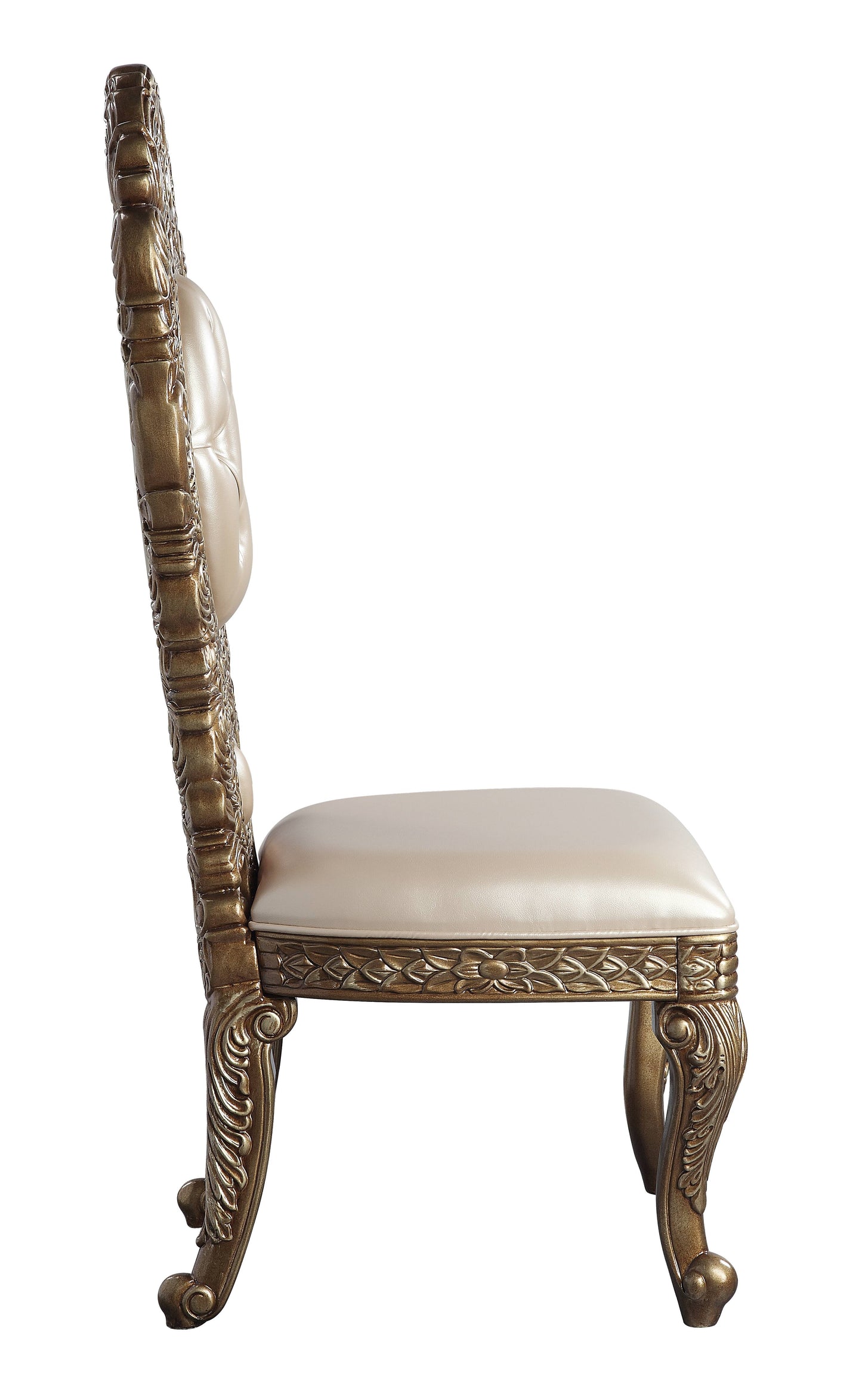 Ornate gold baroque chair with tufted cream upholstery and carved details