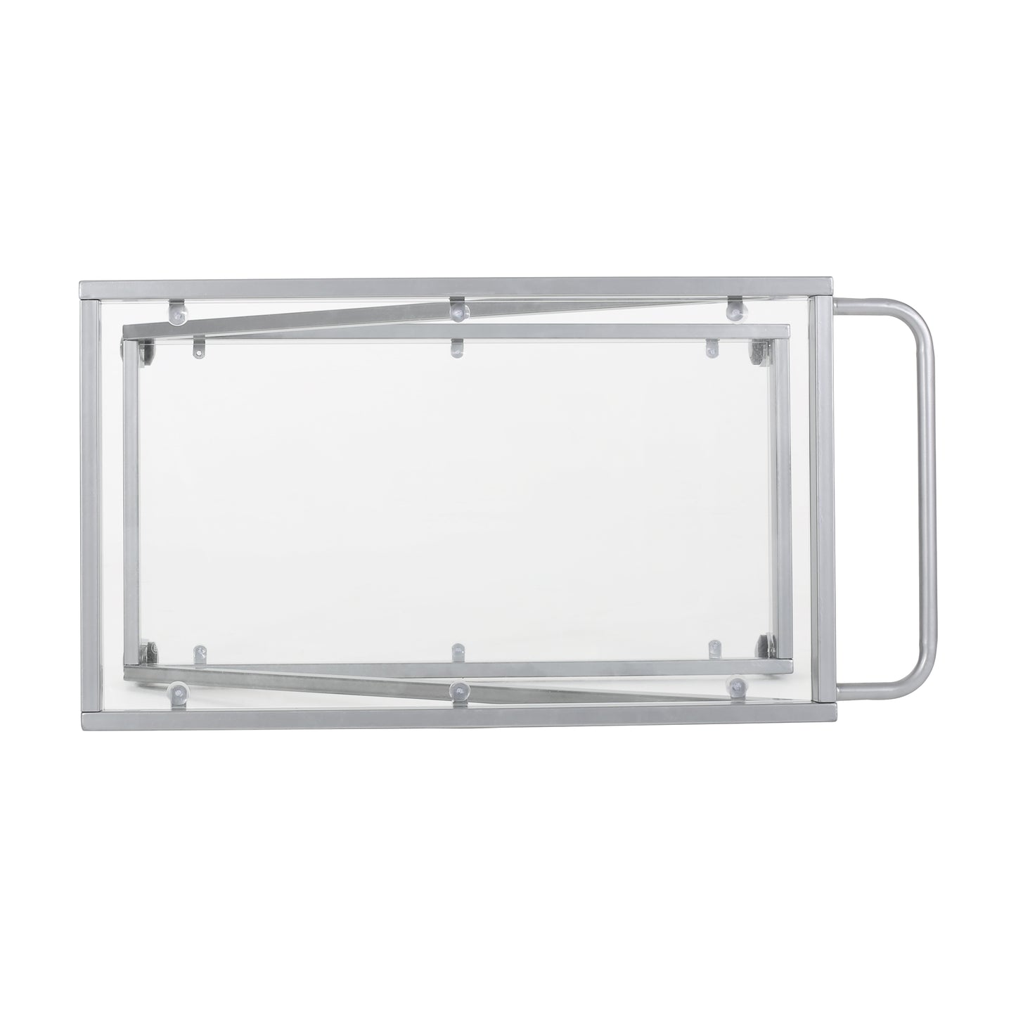 Silver metal framed glass serving tray with handle