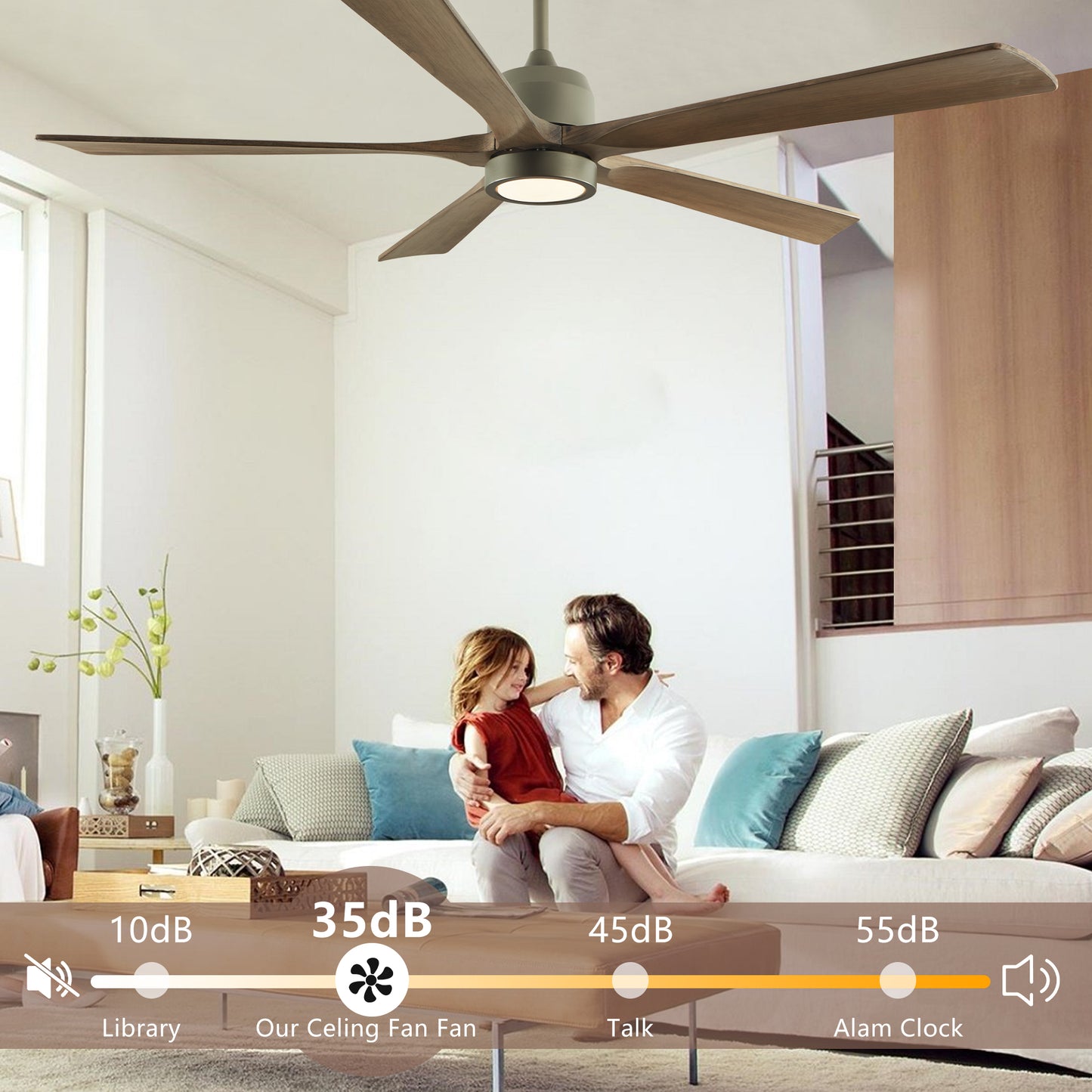 Wooden fiveblade ceiling fan with integrated LED light inch diameter