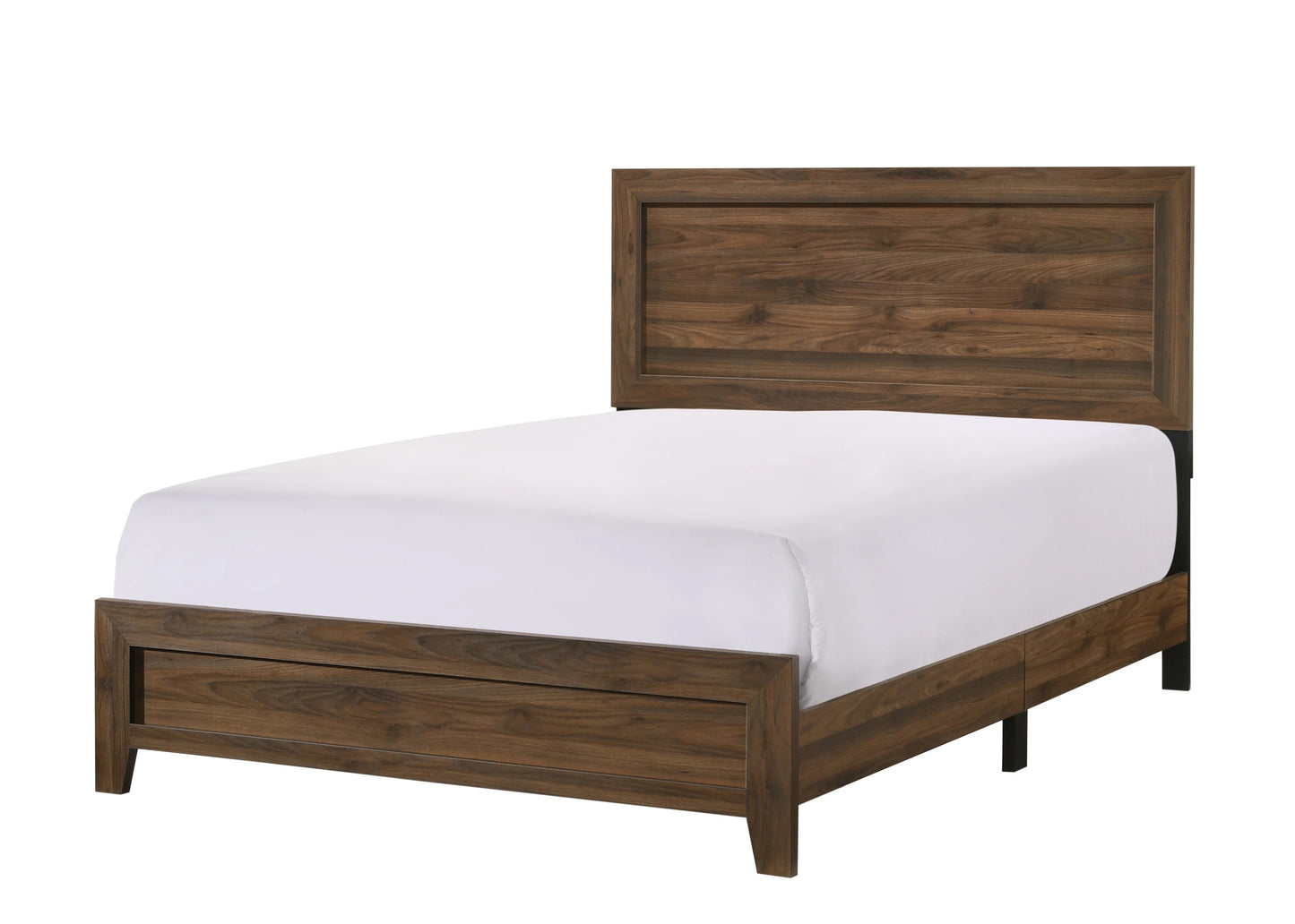 Modern dark wood platform bed frame with white mattress