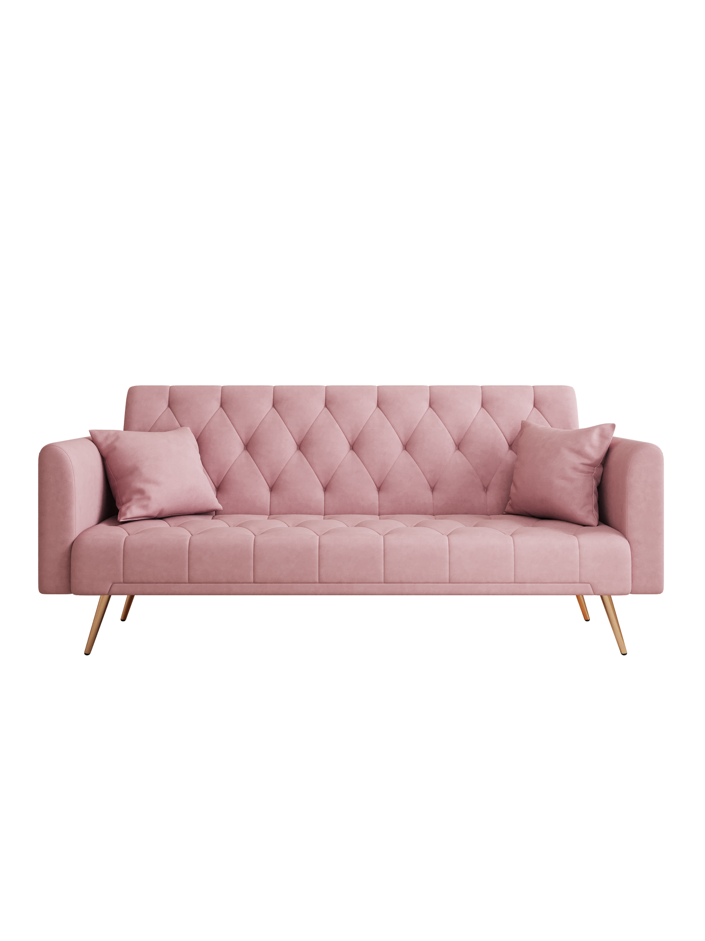 Dusty rose velvet sofa with tufted back and gold legs Polyester upholstery