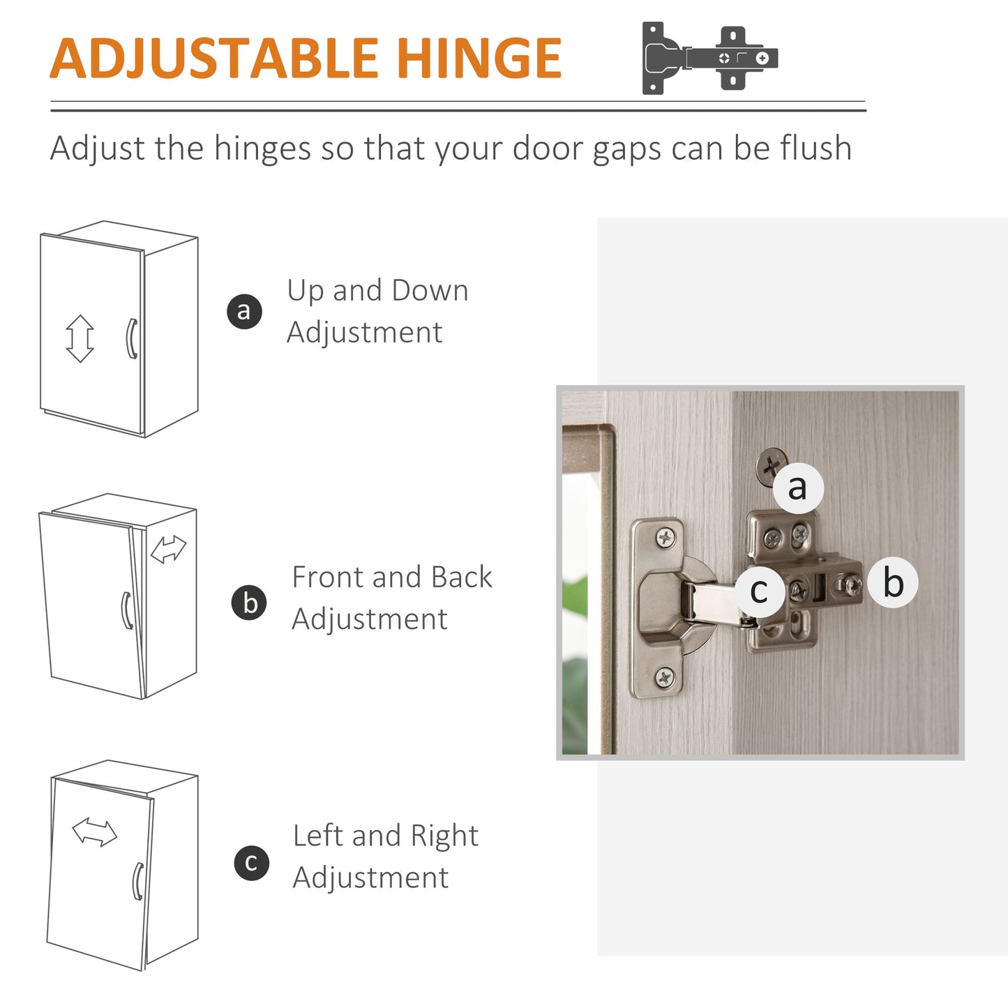 Diagram showing up and down adjustment for an adjustable hinge