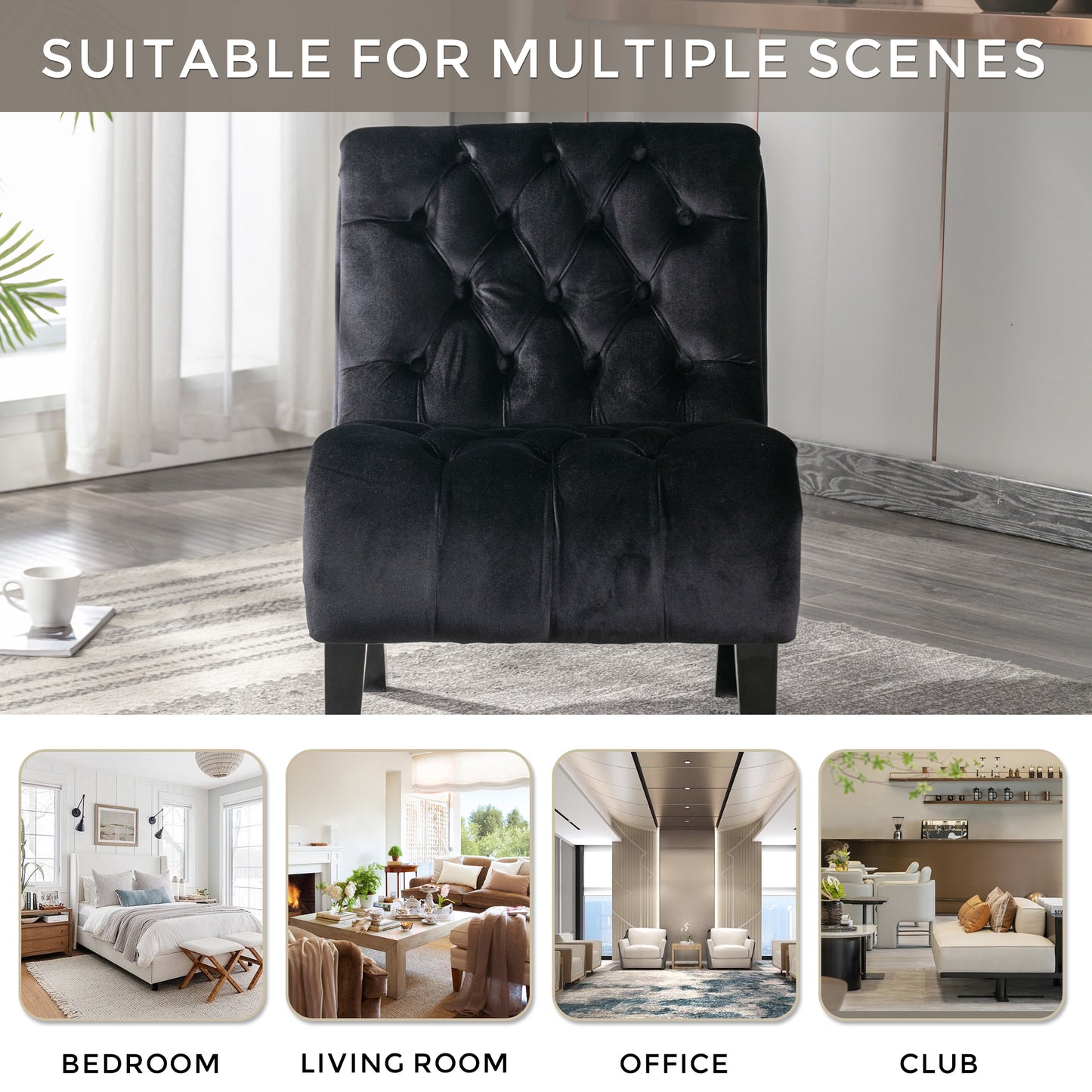 Black velvet slipper chair with diamond tufting perfect accent furniture