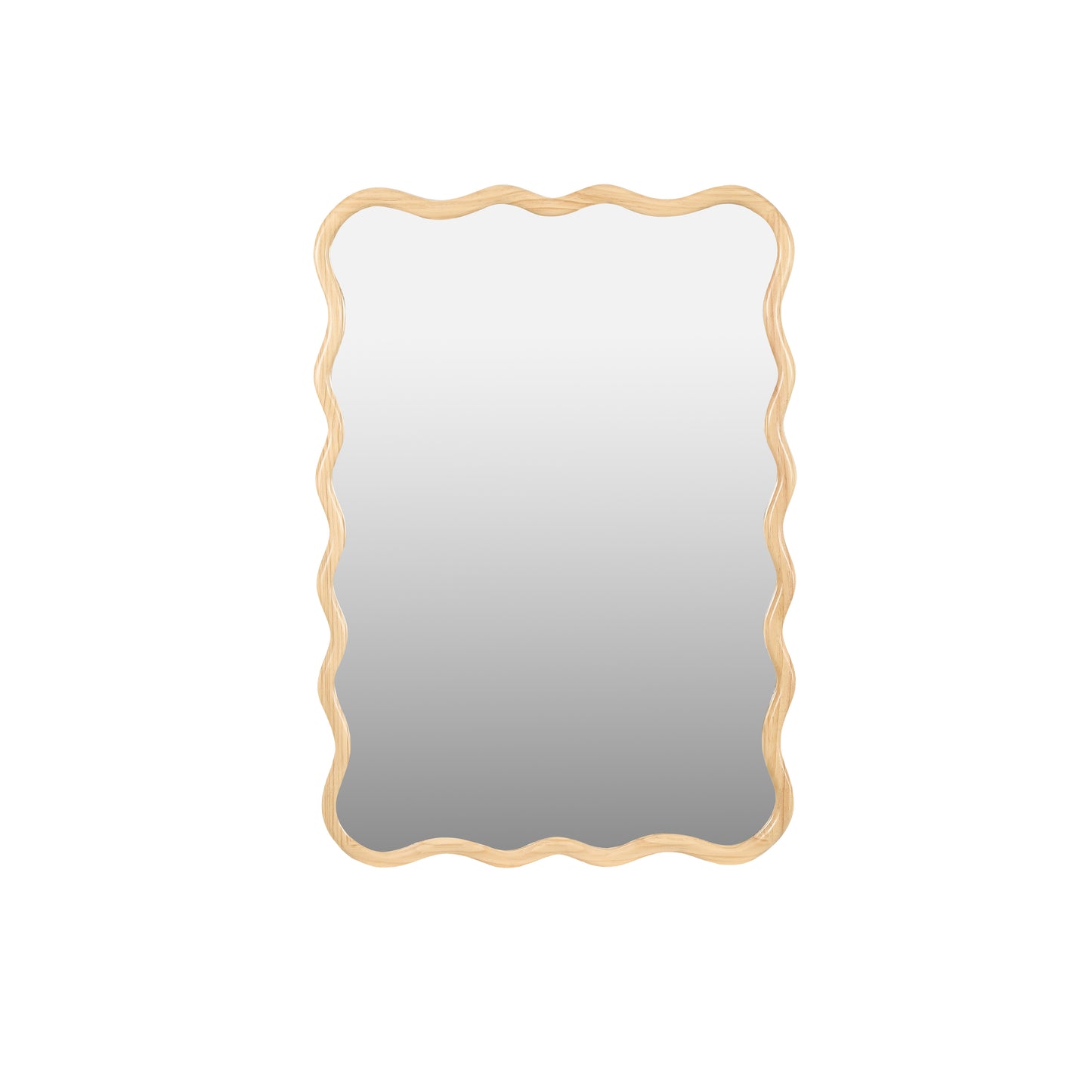Scalloped wooden framed mirror with natural wood finish perfect for modern home decor