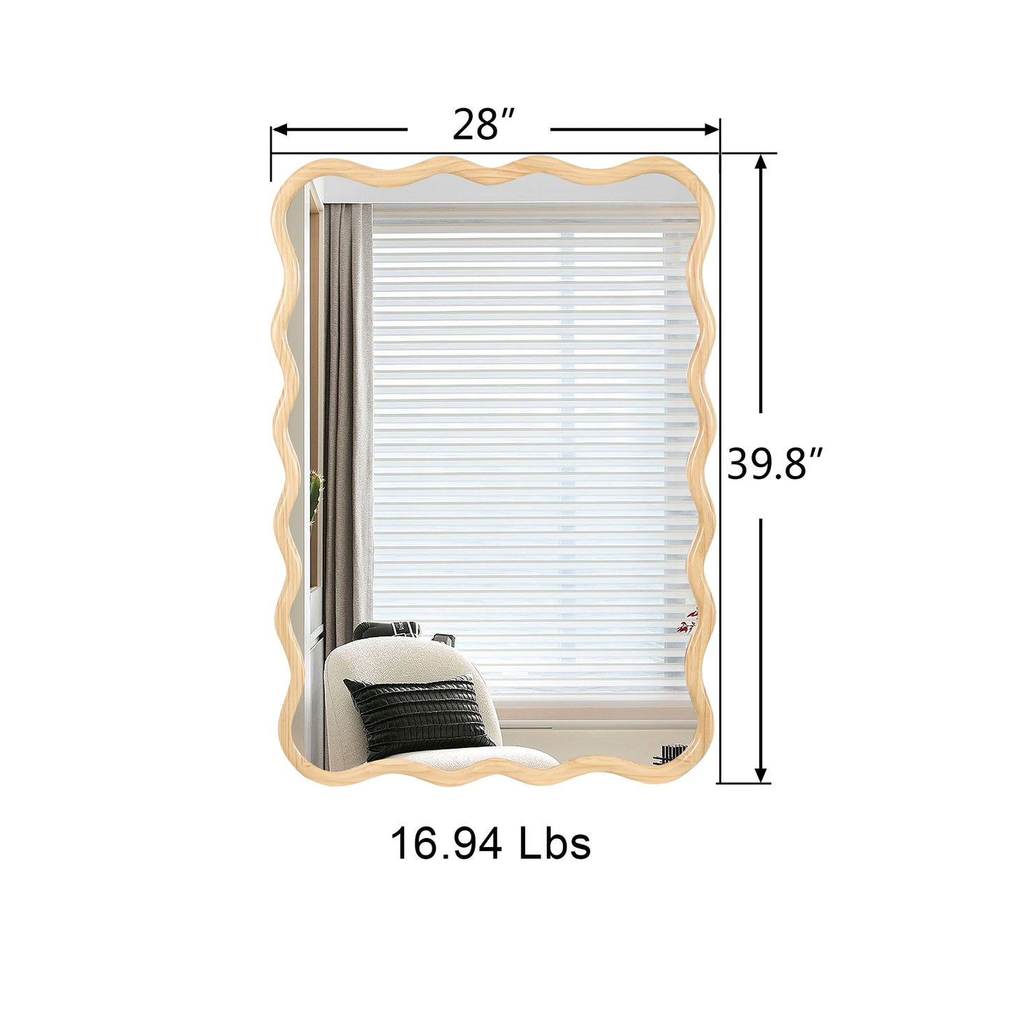 x wooden wavy frame wall mirror for home decor