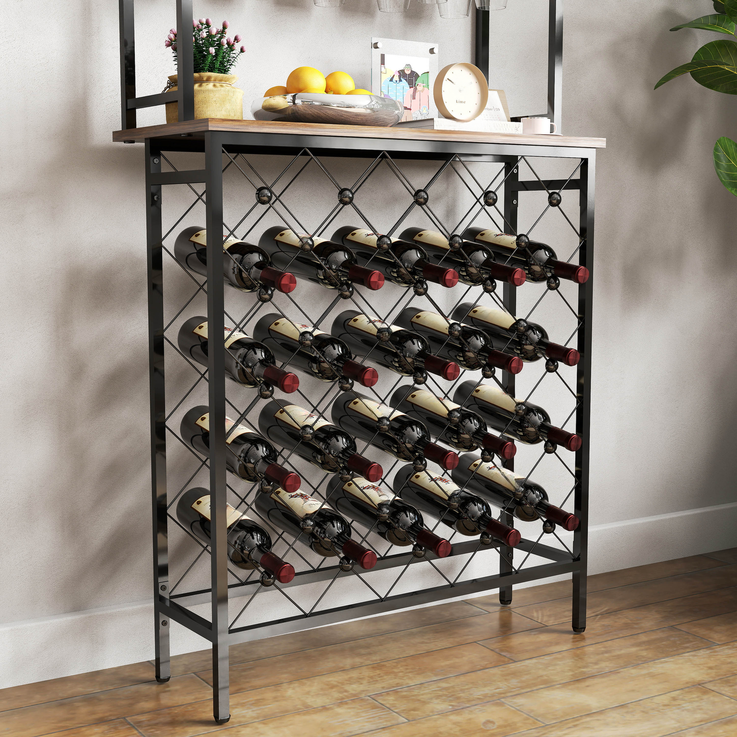 Black metal wine rack with bottle capacity diamond lattice design