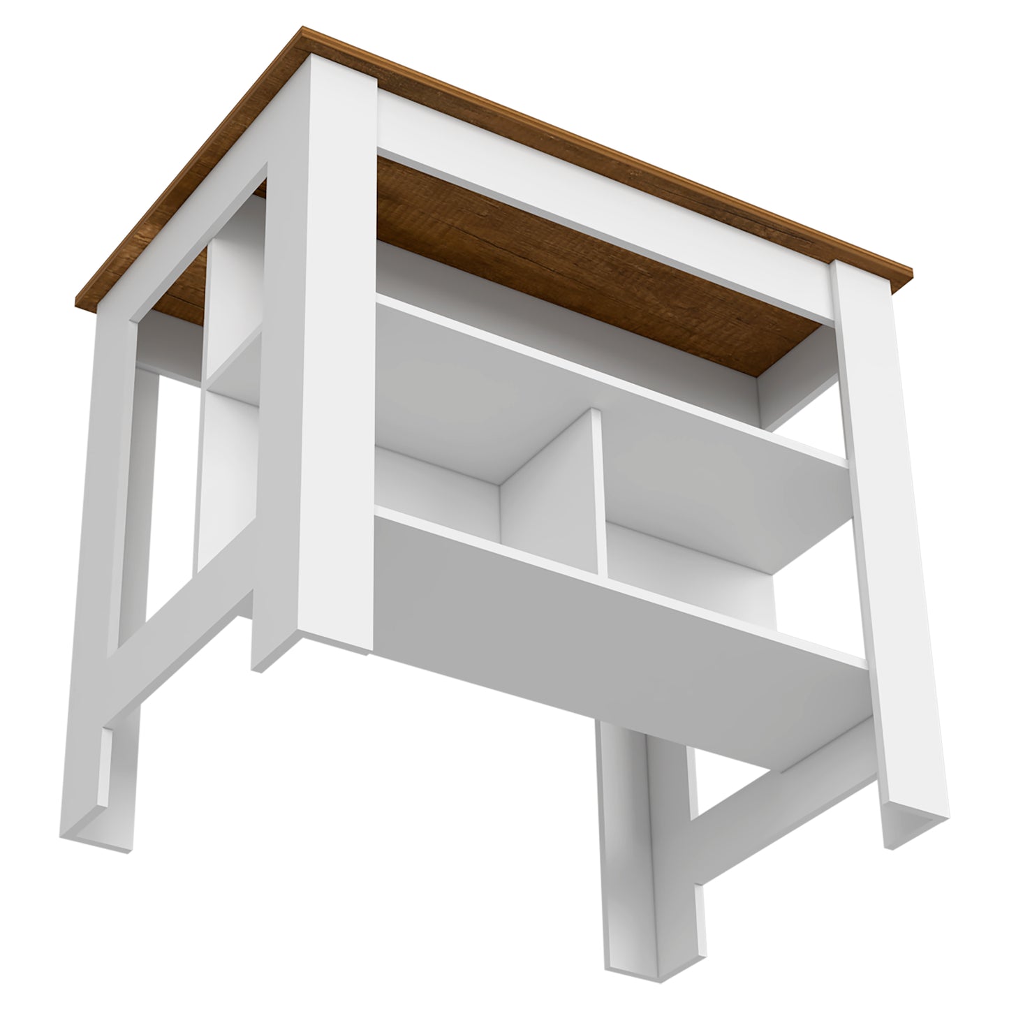 White and wood open shelving console table with modern farmhouse design