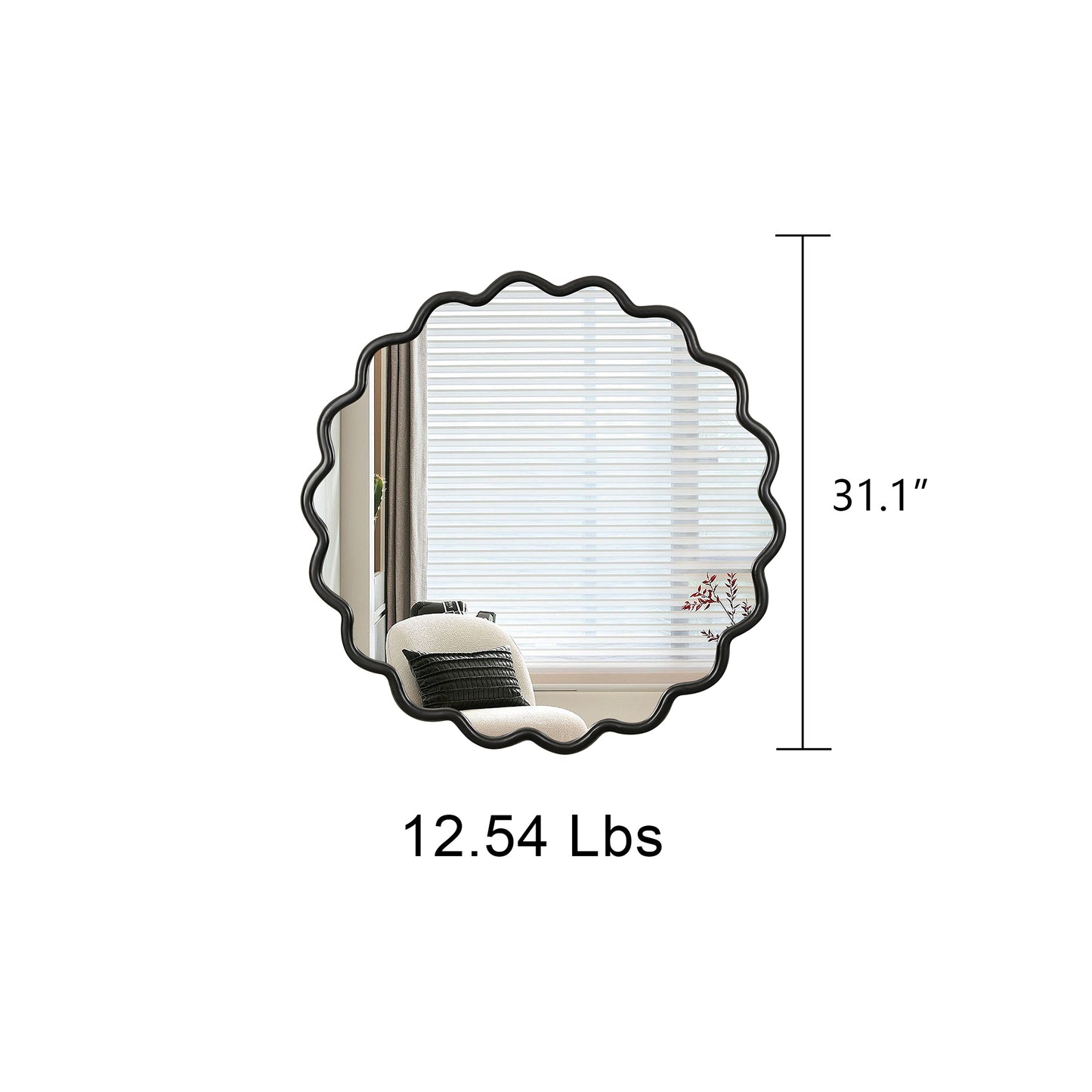 inch scalloped black frame mirror with modern design