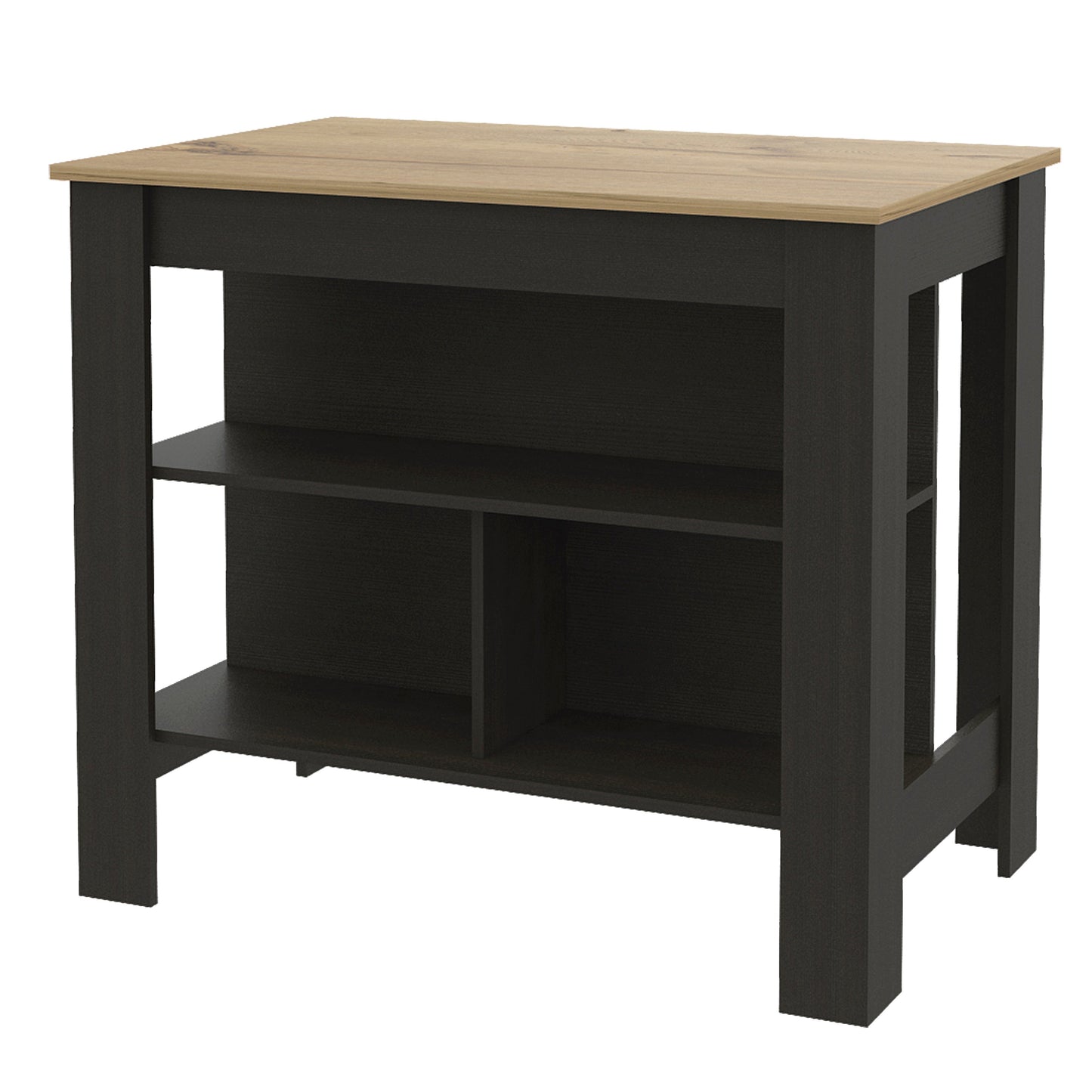 Modern dark wood kitchen island with oak countertop