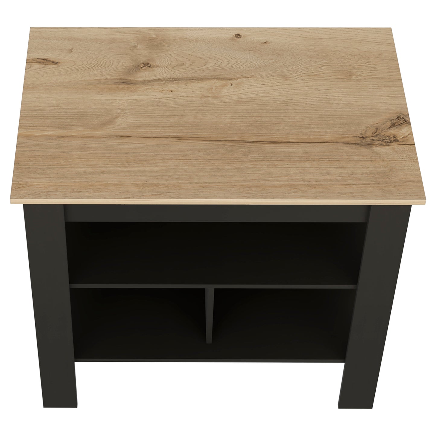 Modern oak and black wood coffee table with open shelving