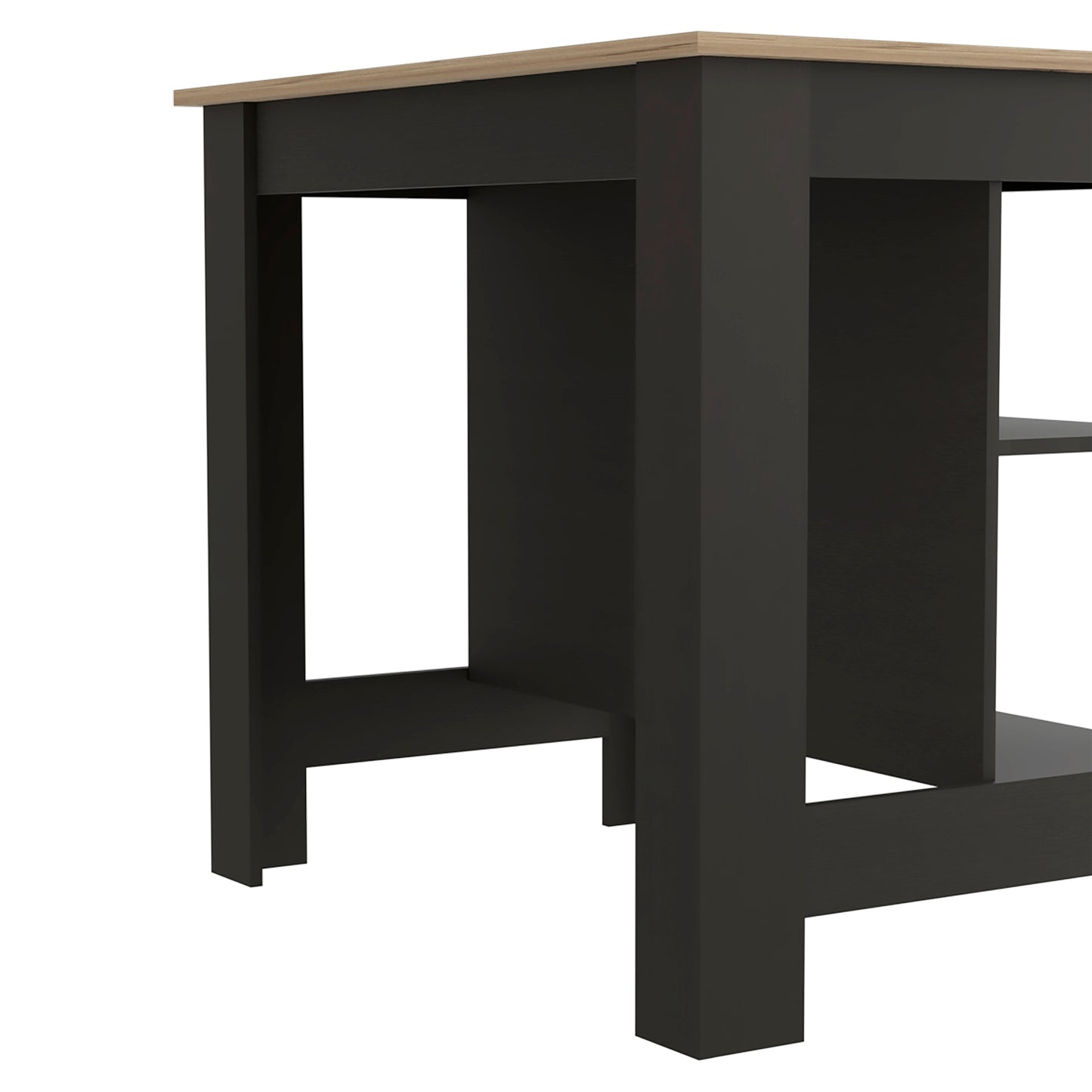 Dark gray modern console table with wood grain top