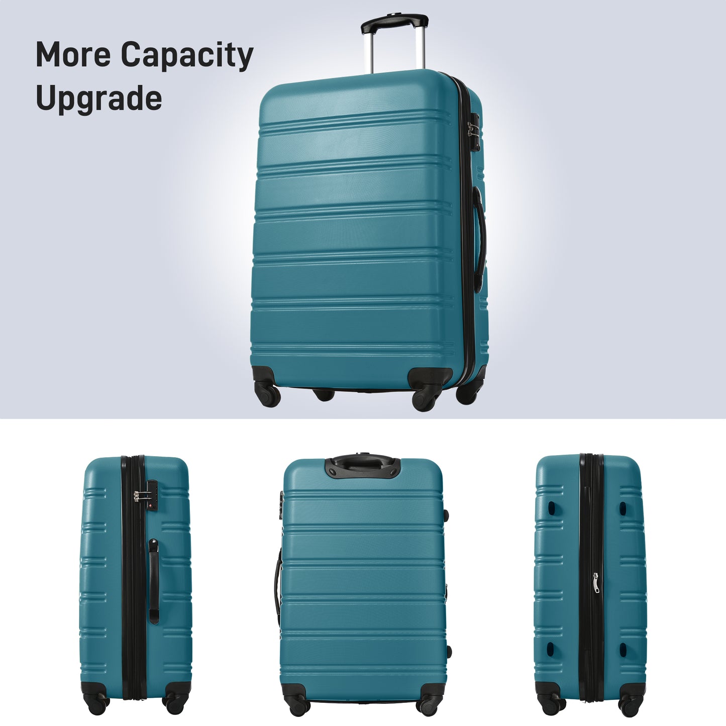 Teal hardside spinner suitcase with TSA lock and telescopic handle