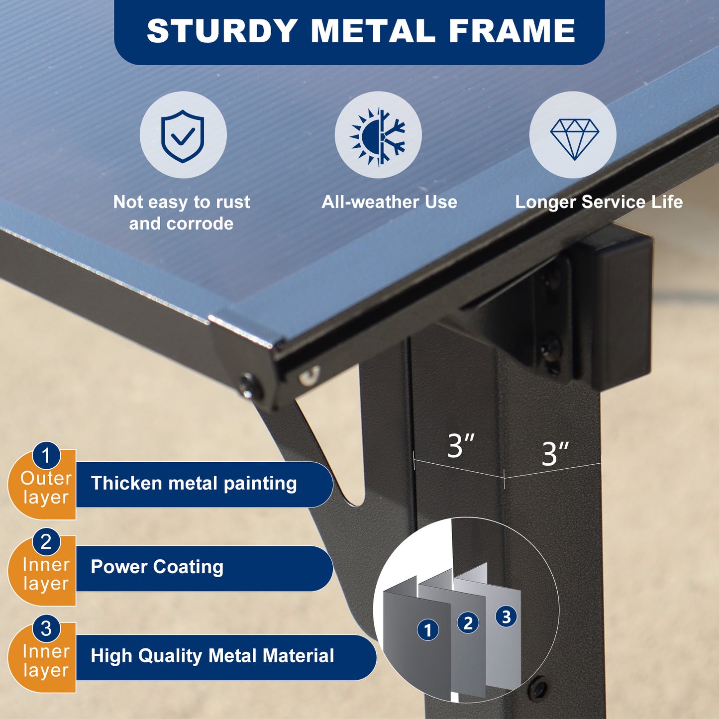 Sturdy metal frame with rustresistant coating for durability and allweather use