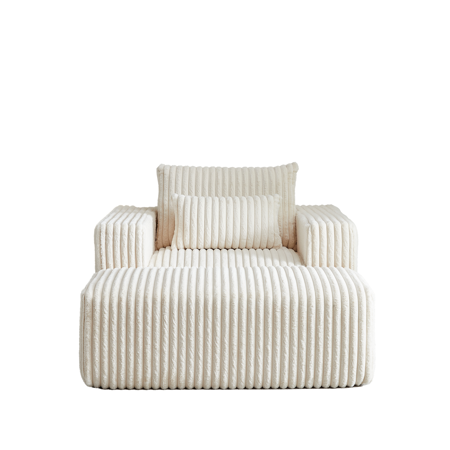 Plush ivory corduroy sofa with deep vertical channels perfect for cozy living rooms