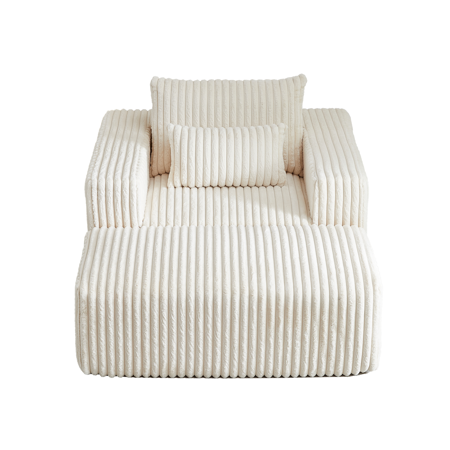 Cream corduroy plush armchair with lumbar pillow cozy lounge accent chair