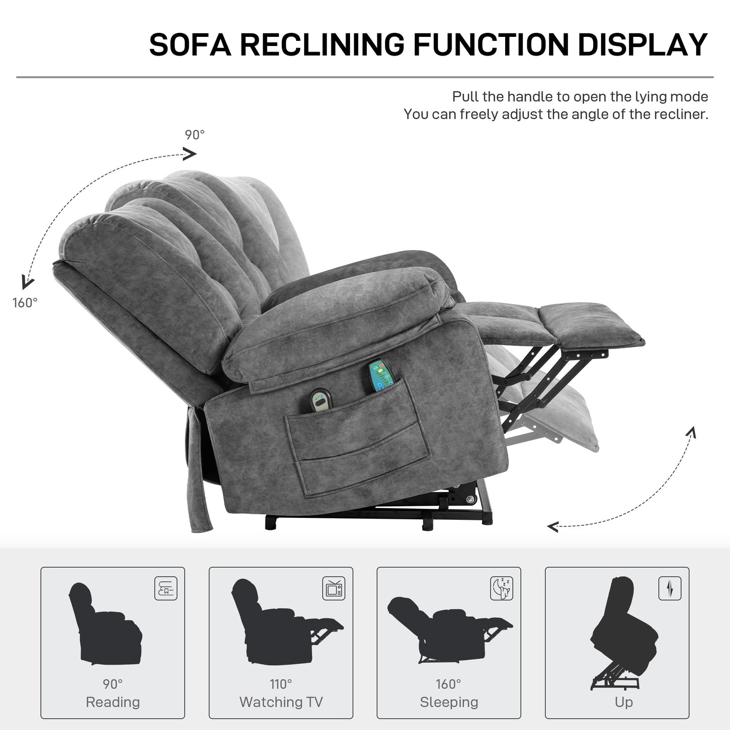 Gray fabric power recliner sofa chair with adjustable angles