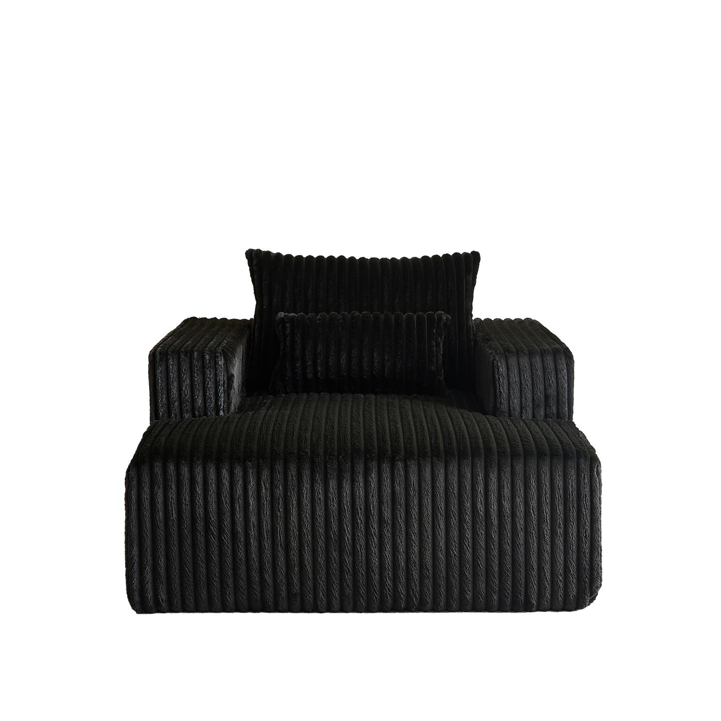 Black corduroy armchair with plush cushions perfect for modern living rooms