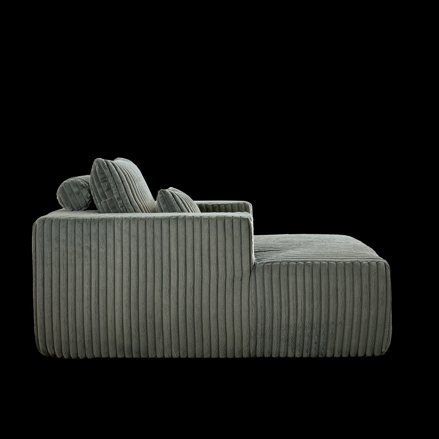 Plush grey corduroy sectional sofa with lumbar pillows for a modern living room