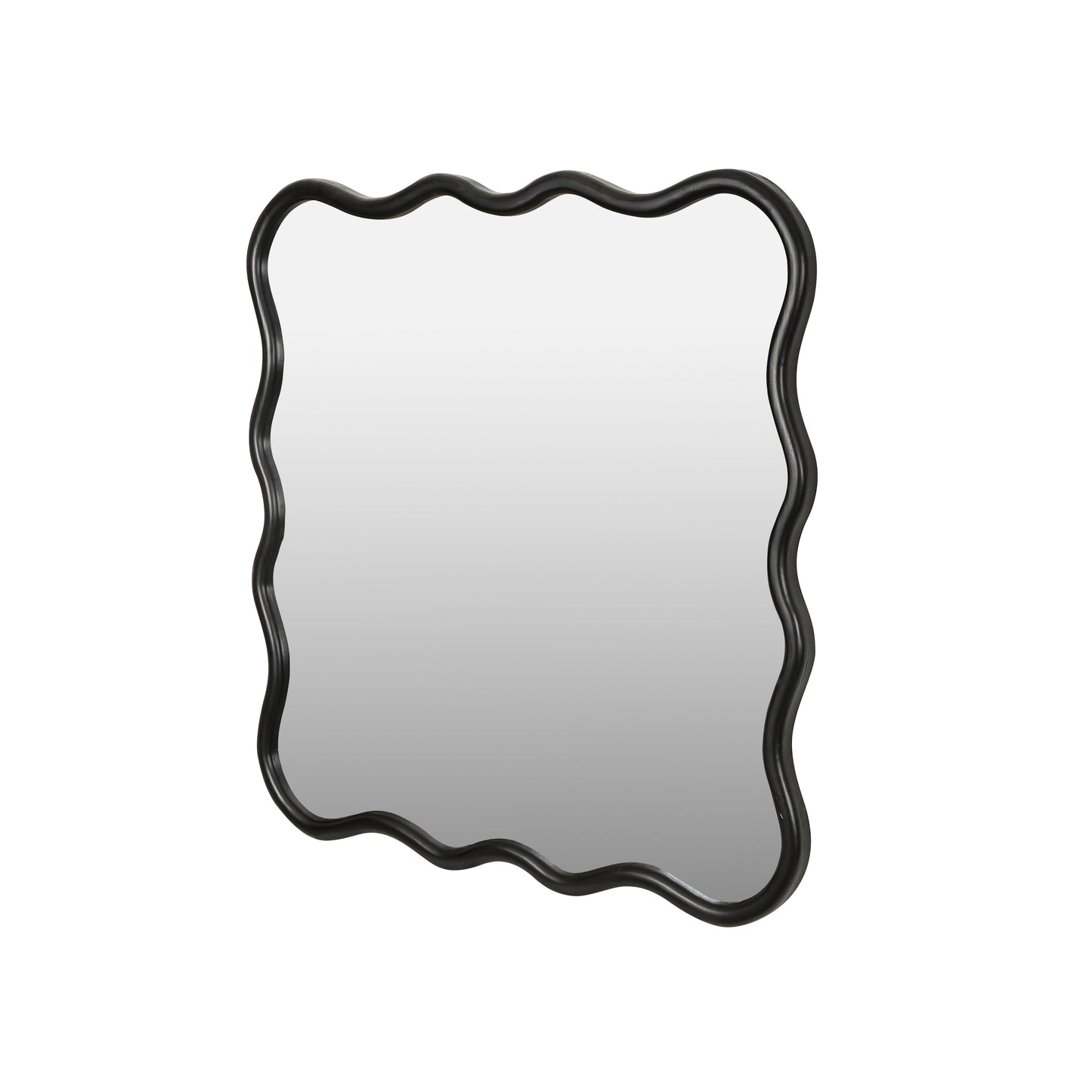 Black wavy framed abstract mirror with a polished surface