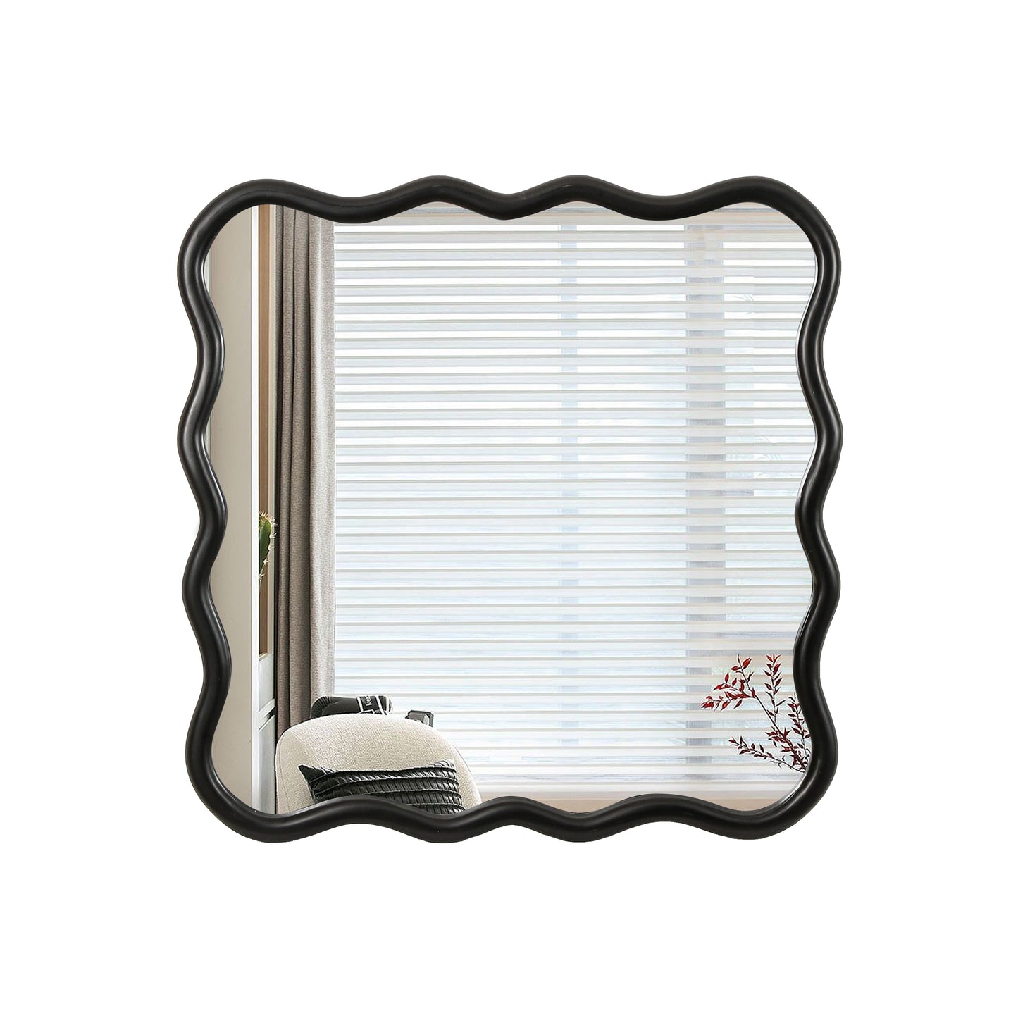 Black wavy accent mirror with a modern organic shape for stylish home decor