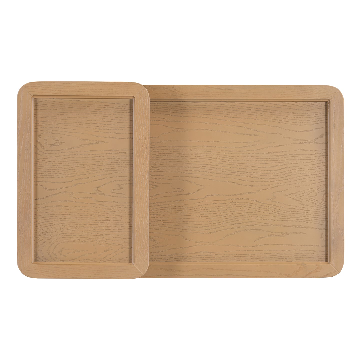 Oak effect tray with recessed inset and bevelled edges versatile for serving or display