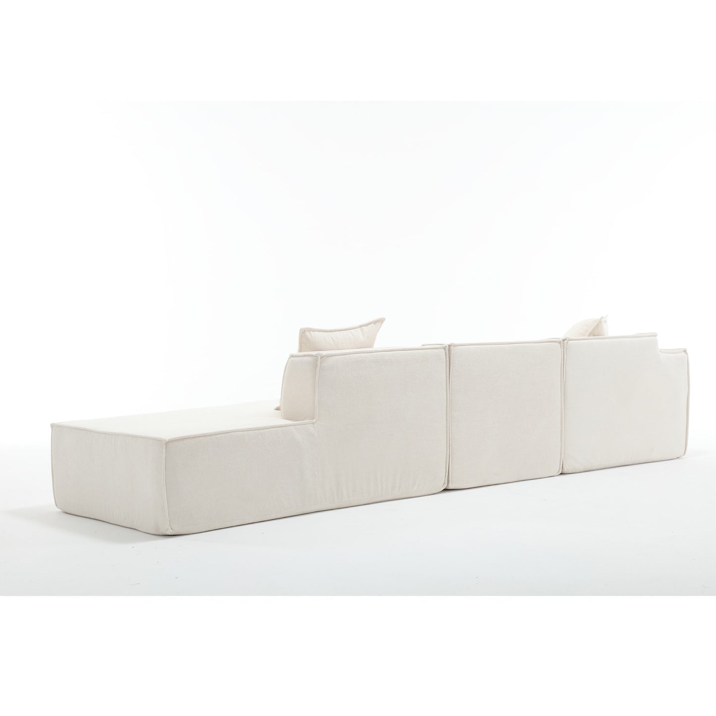Modern beige fabric sectional sofa with clean lines and plush cushions