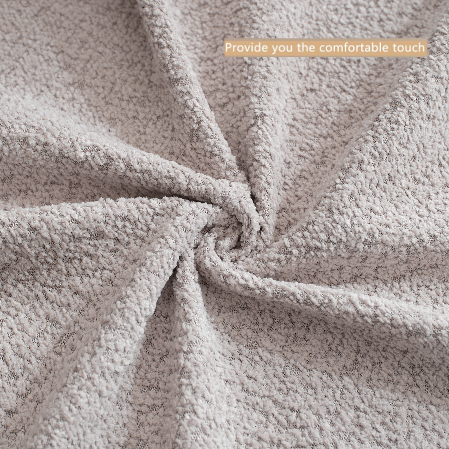 Textured beige sherpa fabric with a soft plush pile ideal for cozy blankets