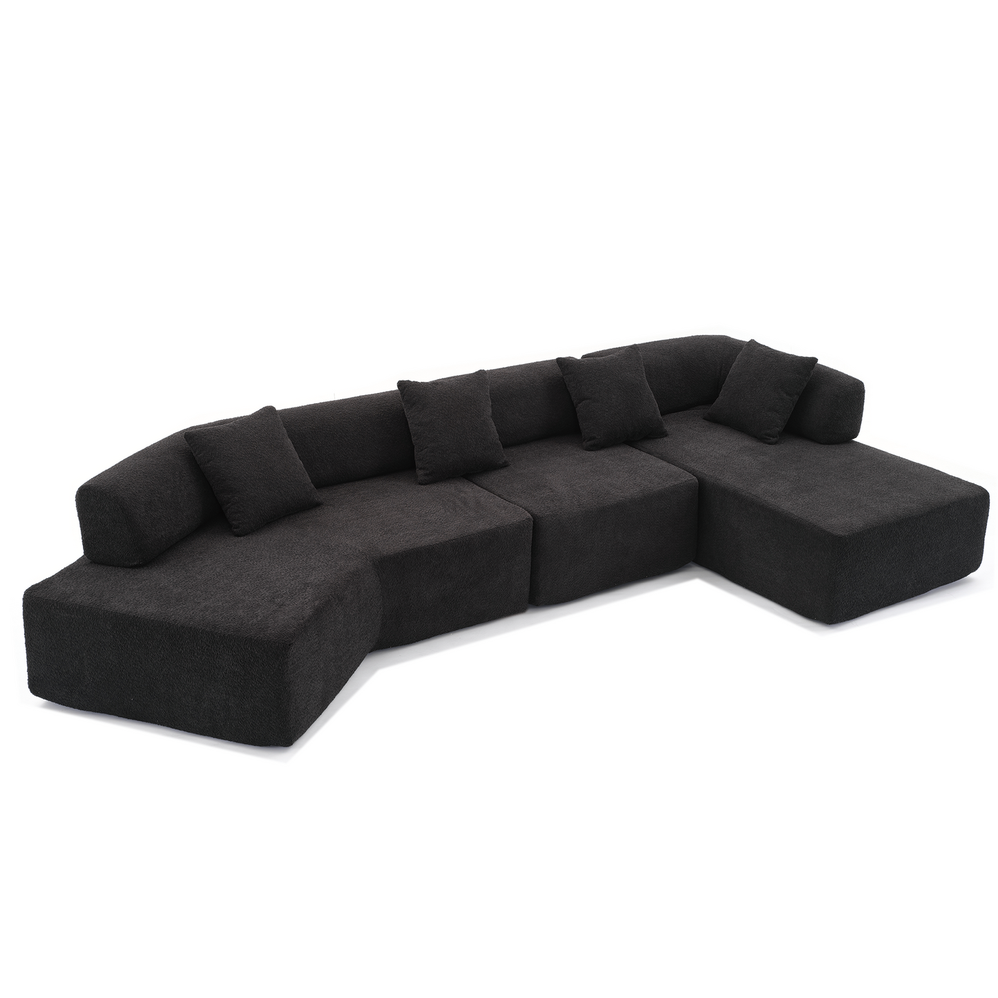 Luxurious charcoal fabric sectional sofa with modular design and plush throw pillows for modern living room comfort