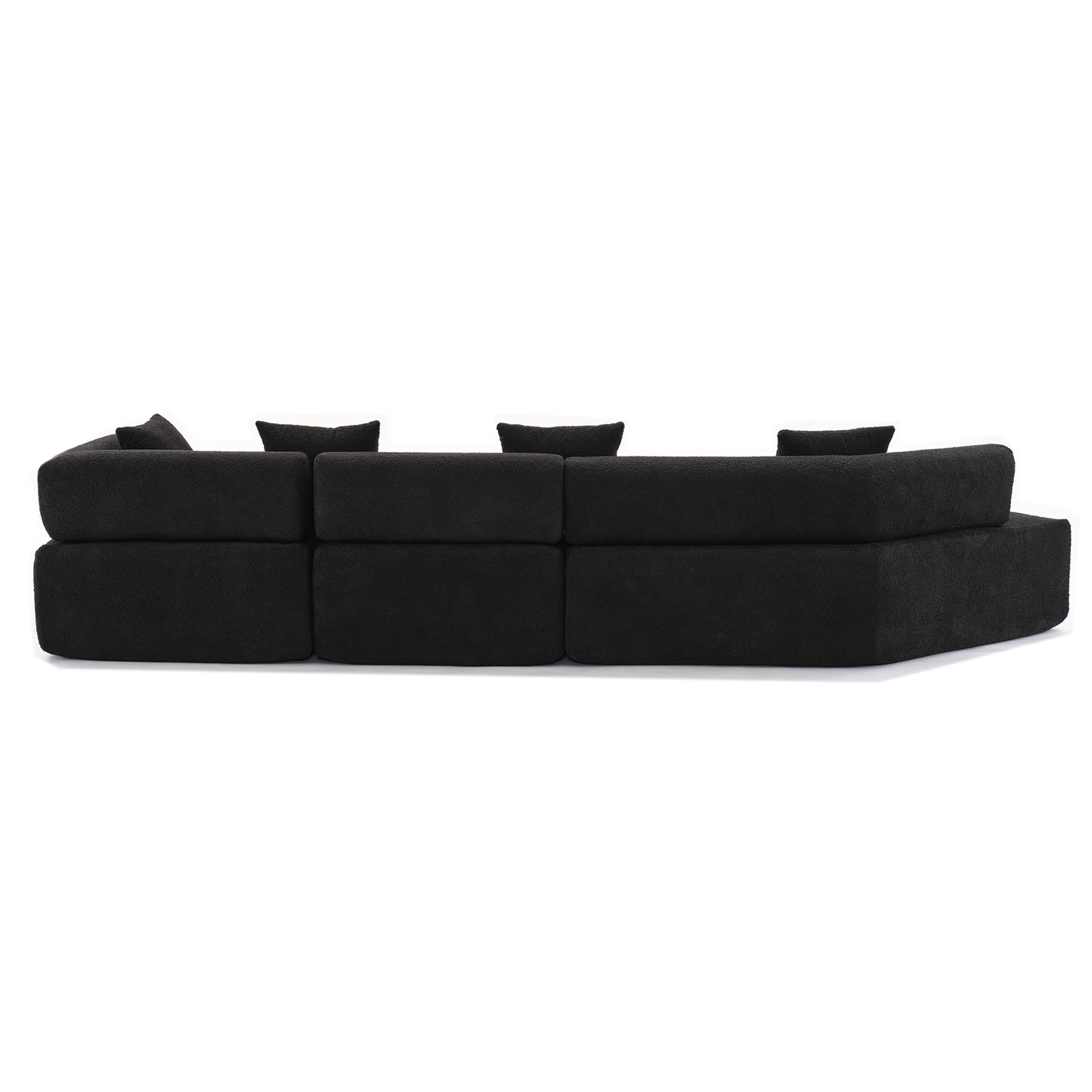 Black sectional sofa with textured boucle fabric and plush cushions perfect for modern living rooms