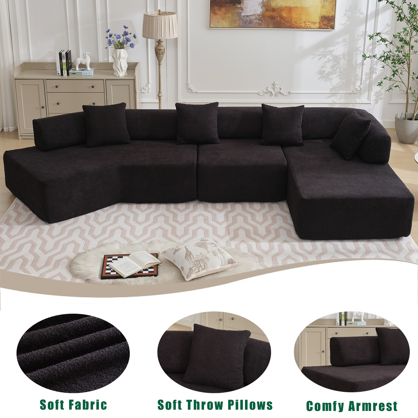 Dark brown sectional sofa cover with plush fabric for ultimate comfort