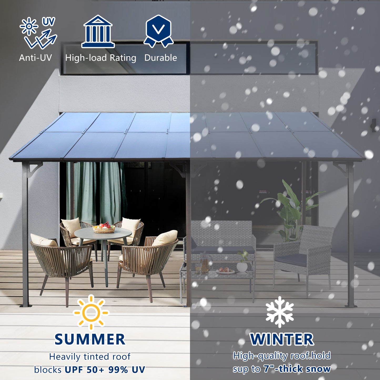 Durable outdoor gazebo with tinted polycarbonate roof for UV protection