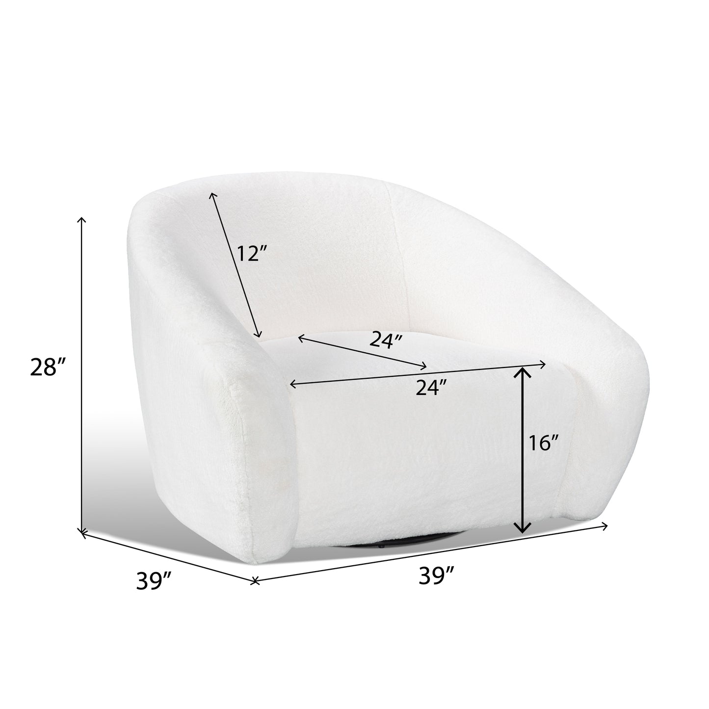 White boucle armchair with swivel base H x W perfect for modern living rooms