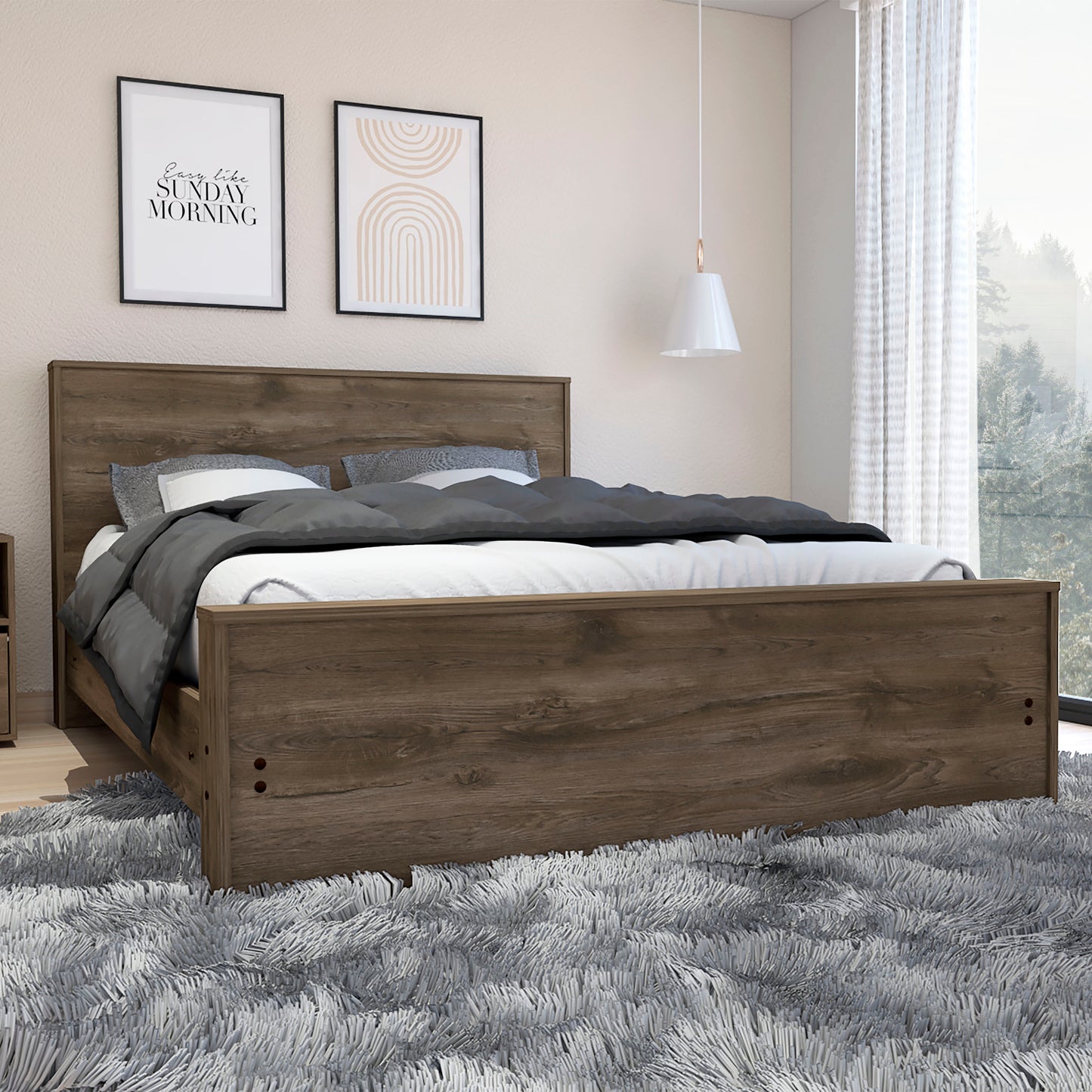 Rustic wood platform bed frame with clean lines and minimalist design