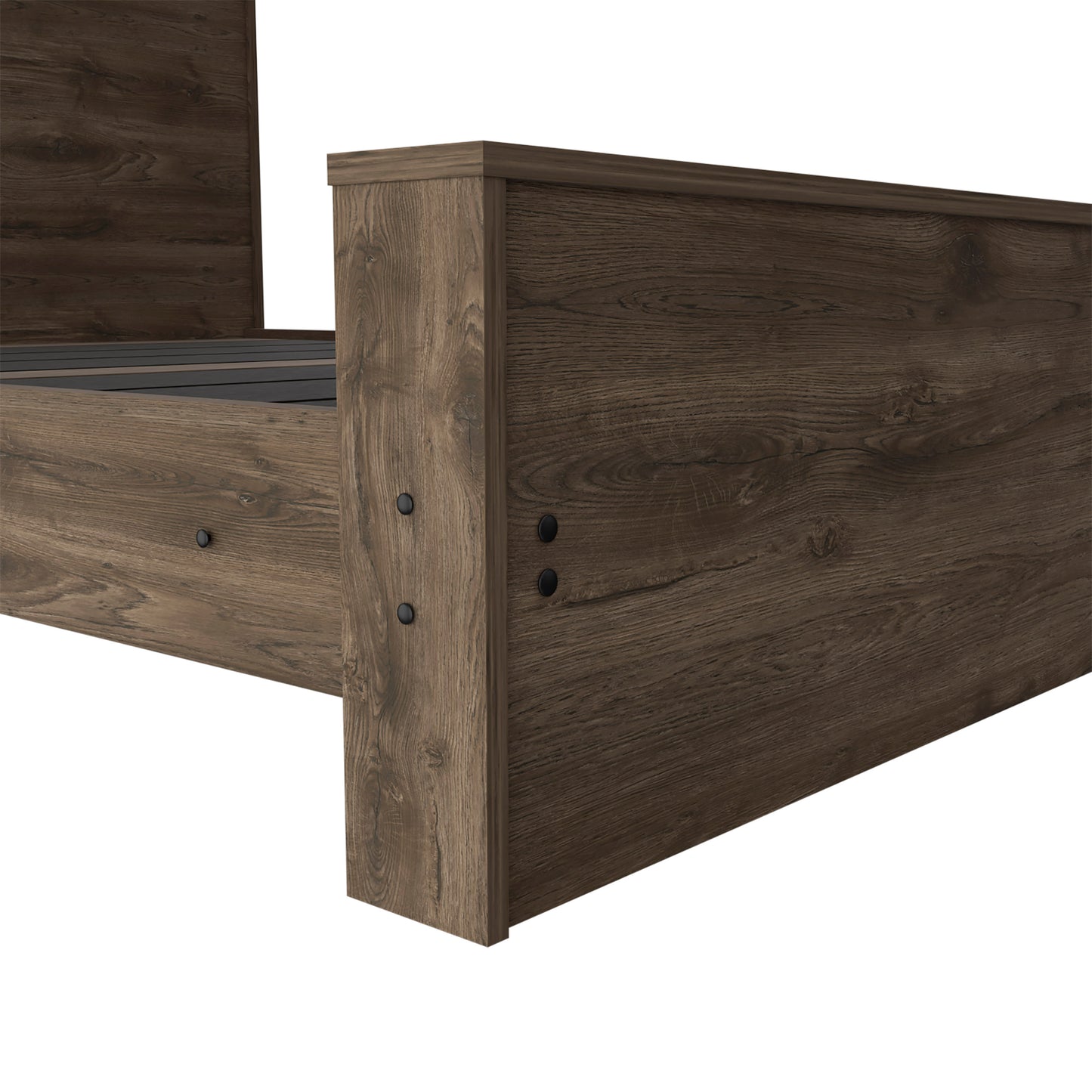 Dark brown wood grain platform bed frame
