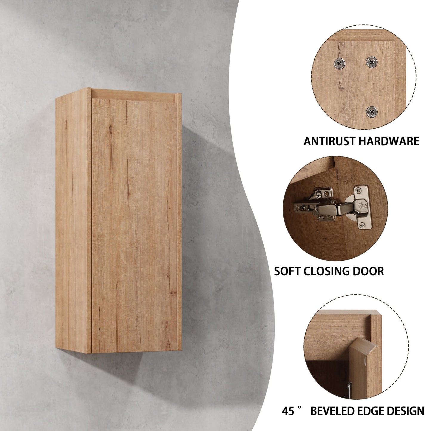 Light oak wood wall cabinet with softclose door and antirust hardware