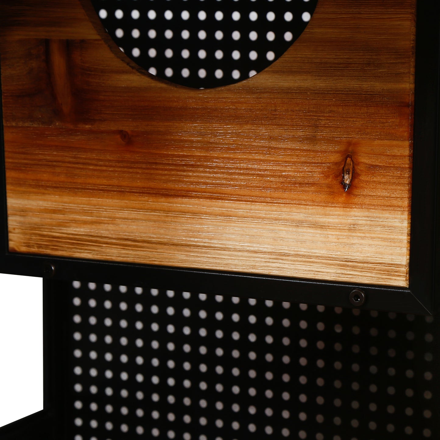 Closeup of natural wood grain on a modern shelving unit