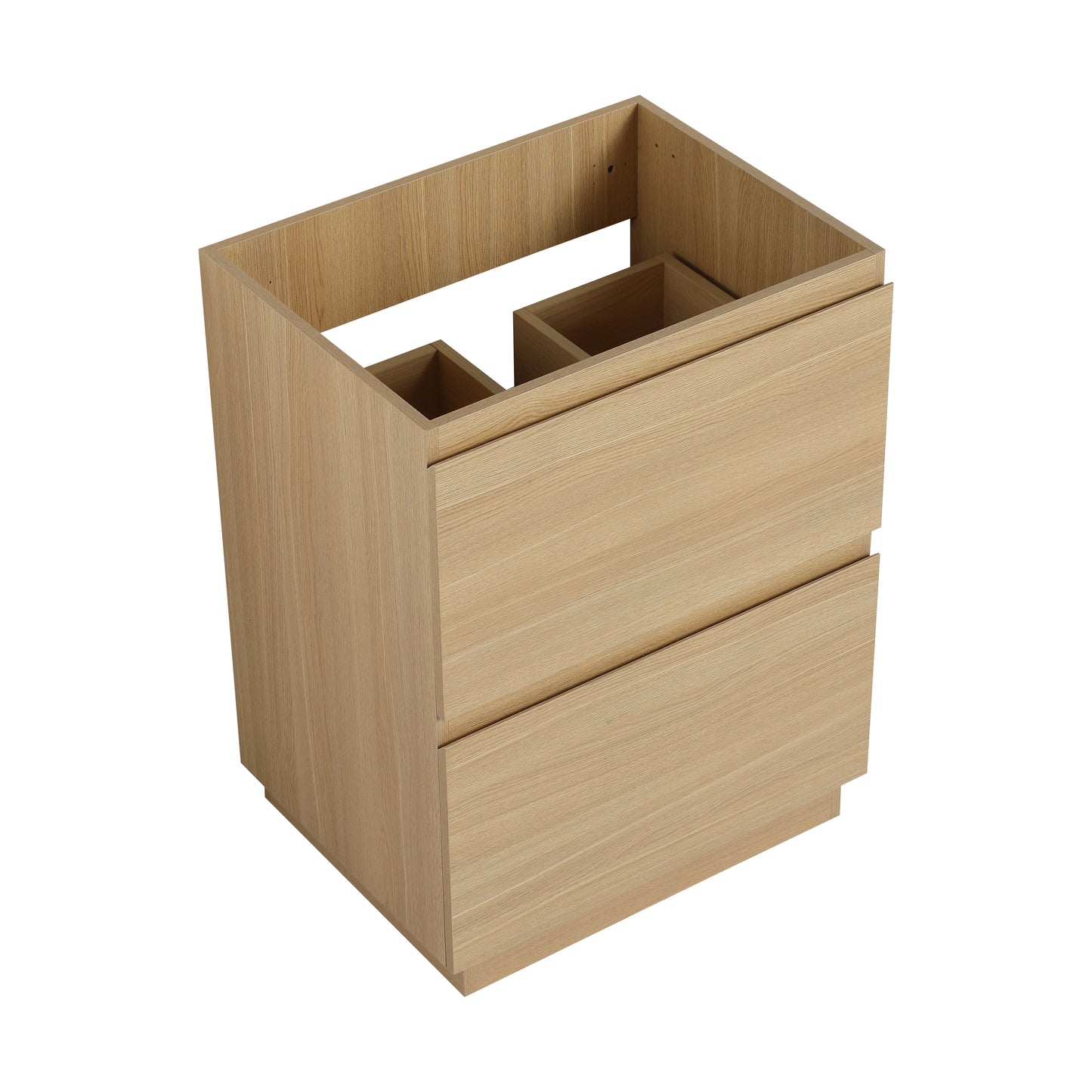 Light oak veneer bathroom vanity cabinet with two drawers and internal dividers