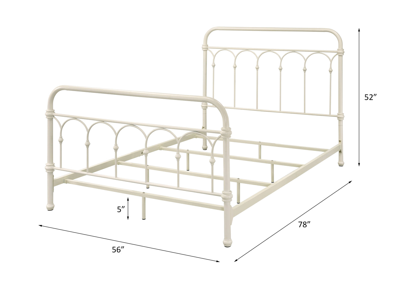 Cream metal bed frame with elegant arched headboard and footboard