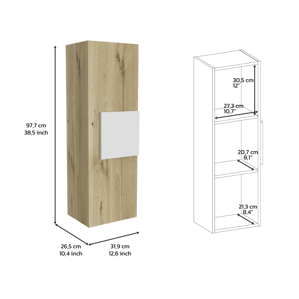 Tall oak effect cabinet with white door detail cm height