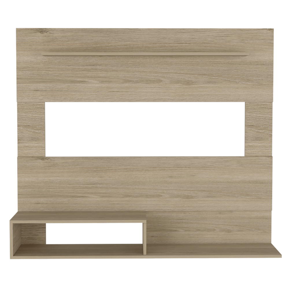 Light oak finish TV stand panel with open shelving for media consoles