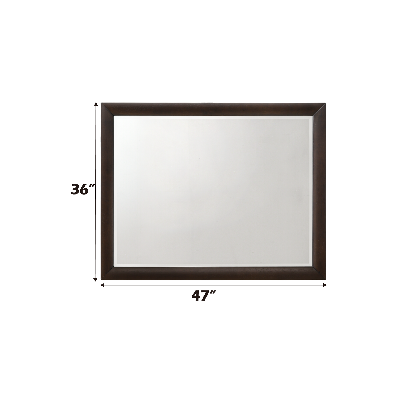 Rectangular wall mirror with dark wood frame