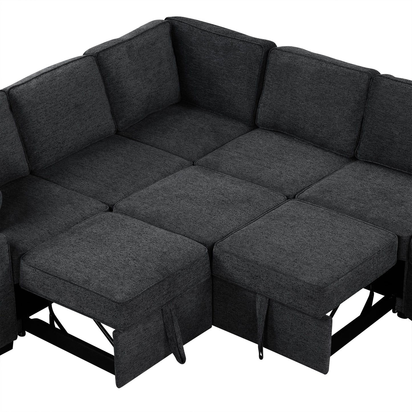 Dark grey sectional sofa with pullout ottoman modern living room furniture