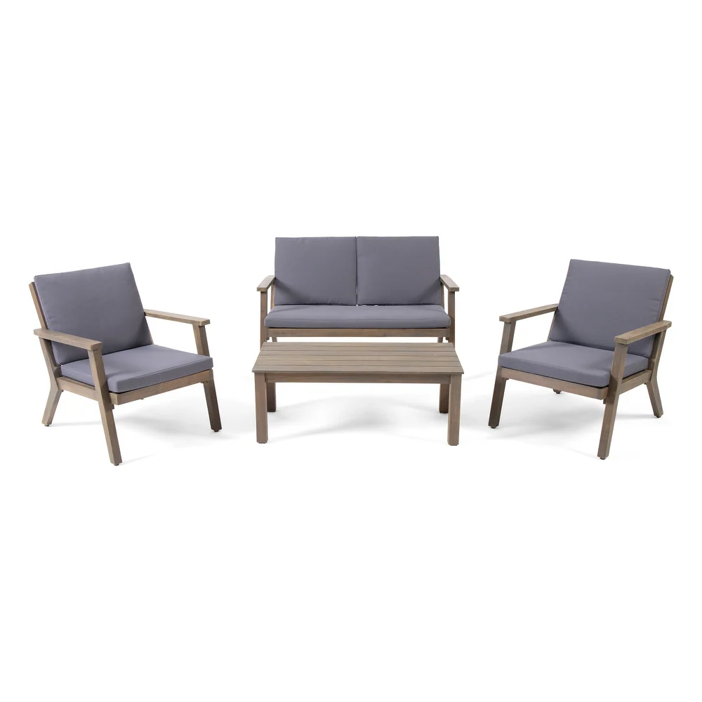 piece gray acacia wood patio furniture set with coffee table