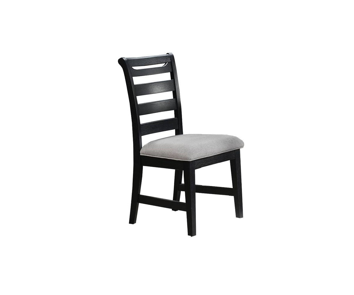 Black wooden dining chair with grey upholstered seat