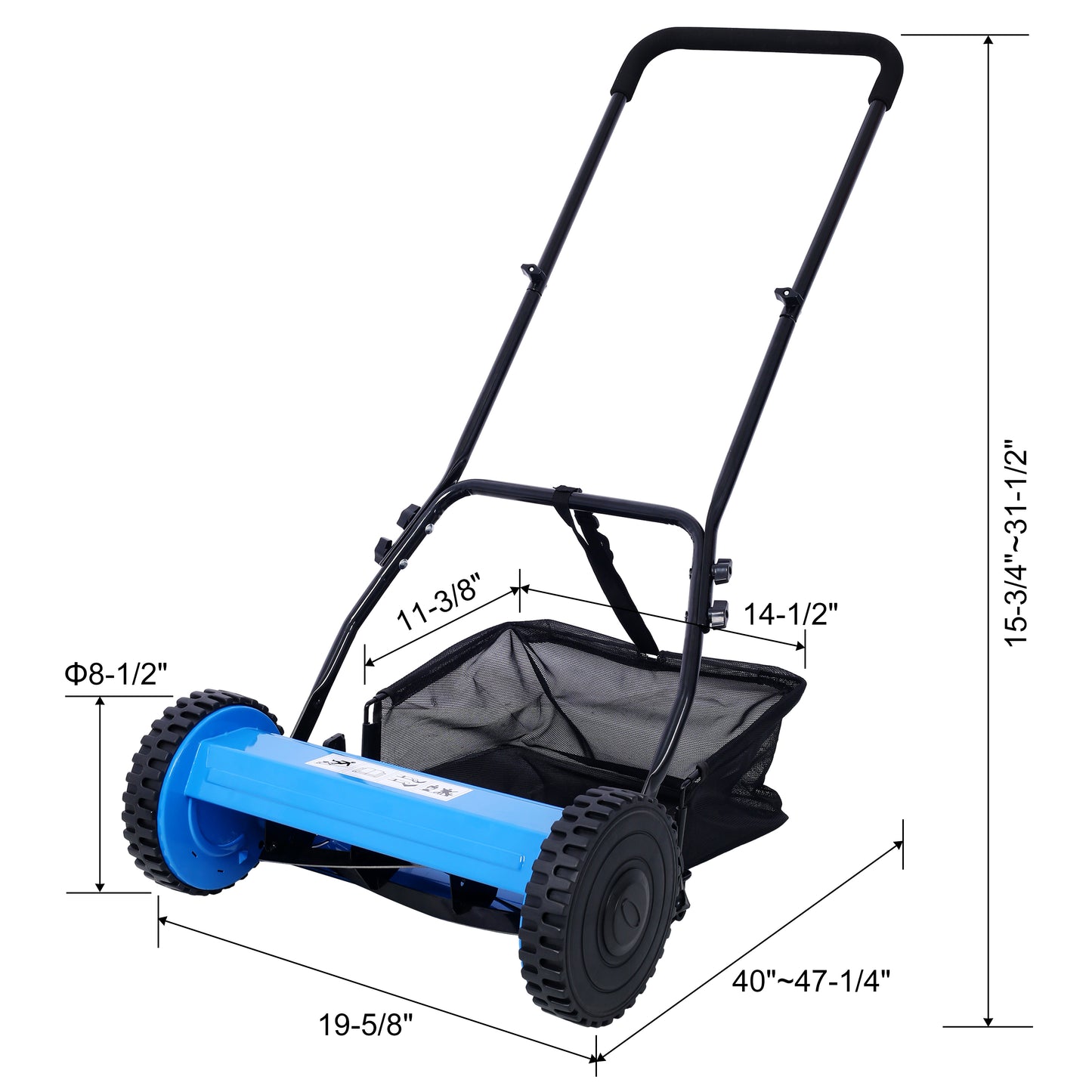 Effortless Lawn Maintenance 14-Inch Push Reel Mower with Grass Catcher - Blue