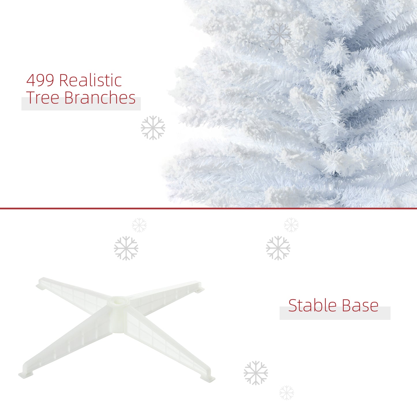 Flocked white artificial Christmas tree with realistic branches perfect for holiday decor