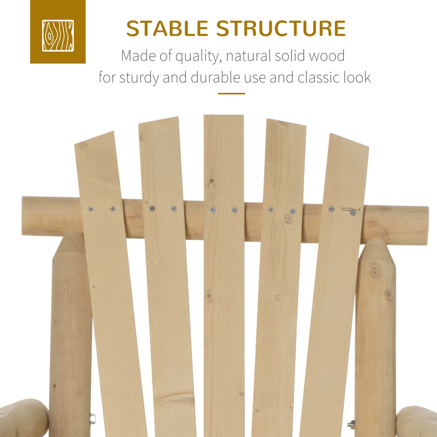 Natural wood Adirondack chair back slats and support beam
