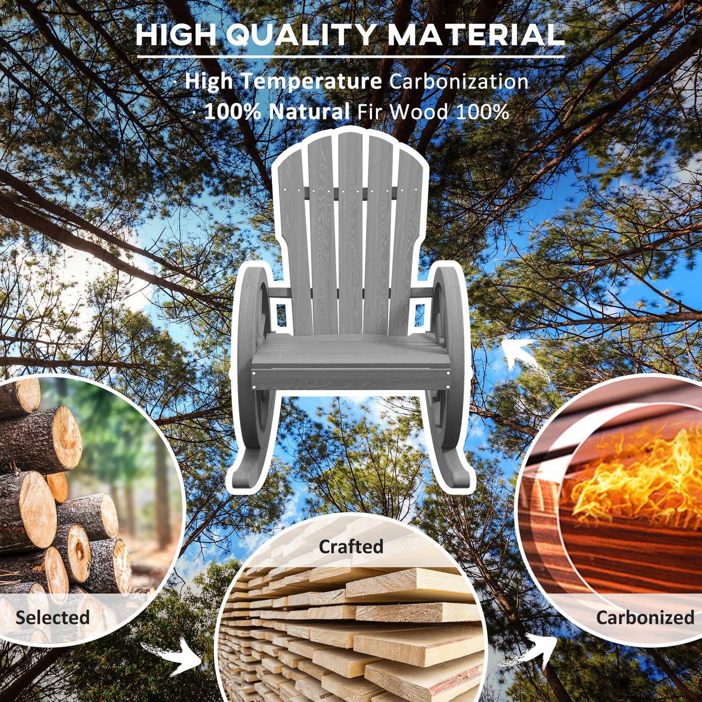 Grey Adirondack chair made from hightemperature carbonized fir wood perfect for outdoor relaxation